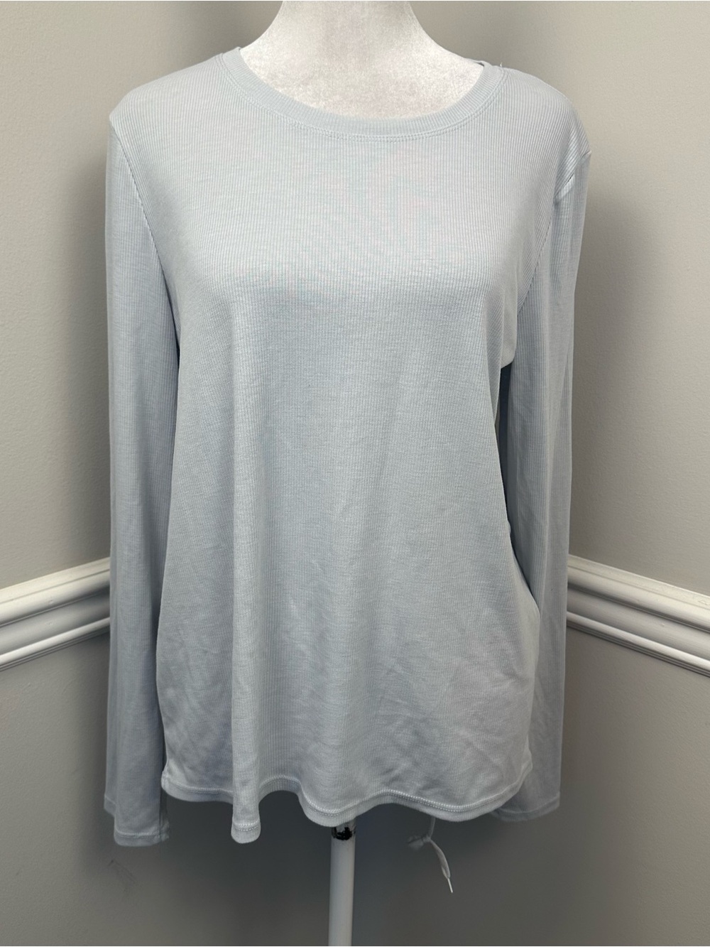Mondetta Light Blue Long Sleeve ribbed Crewneck Top L NWTS